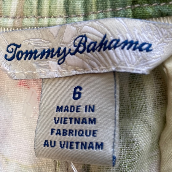 NWOT Tommy Bahama Green & Cream Tropical Linen Blend Trousers - Picture 2 of 7